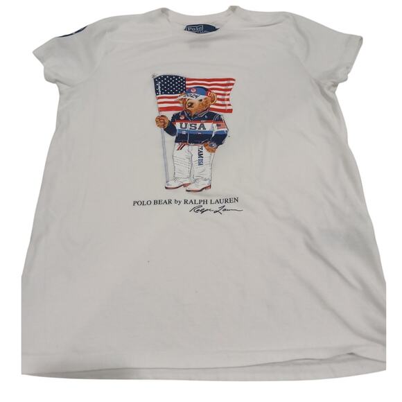 Boys Small Polo Ralph Lauren Team USA POLO BEAR 2024 OlympicsT-Shirt White